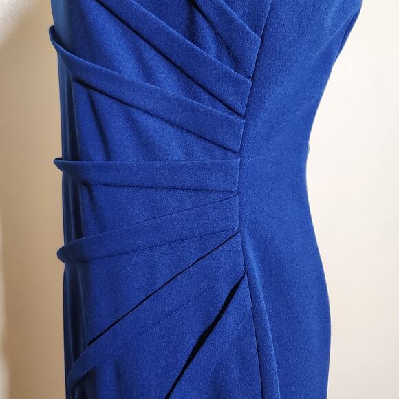 CALVIN KLEIN Sideburst Boat Neck Sleeveless Ruched Pencil Dress, Size 10 - Picture 12 of 14